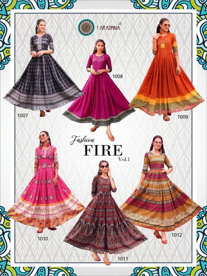 Aradhna Fashion Fire 1 Heavy Cotton Festive Wear Anarkali Long Stylish Kurti Collection
